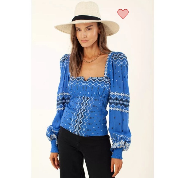 Hale Bob Hassina Embroidery Top in Blue, Size Small - Picture 3 of 16